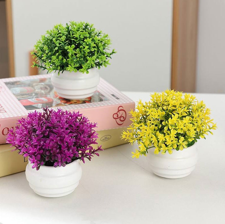 Artificial Milan Grass Mini Potted Plant Greenery for Indoor Home Decoration and Tabletop Desk Ornament