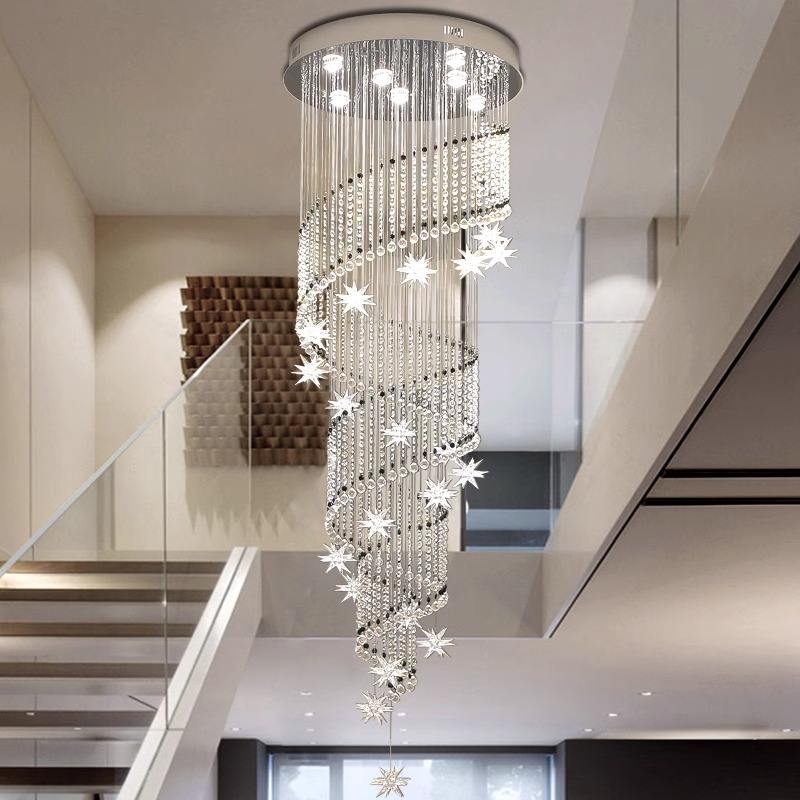 Factory Sale Wholesale Chandelier Modern Duplex Spiral Staircase Pendant Light Mid Floor Staircase Spiral Crystal Chandelier