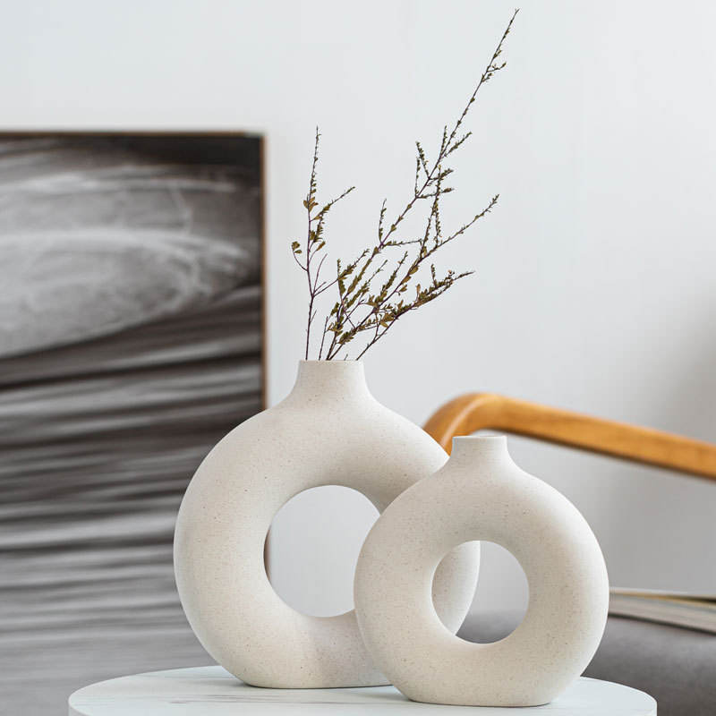 Simple Vintage Nordic Modern Flower Ceramic Nordic Standing Flower Ceramic Vase with Artificial Plants for Home Decor