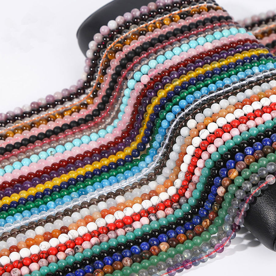 4-10mm Natural Stone Crystal Beads Tiger Eye Amethyst Obsidian Turquoise Lapis Lazuli Citrine Loose Beads for Jewelry DIY Making