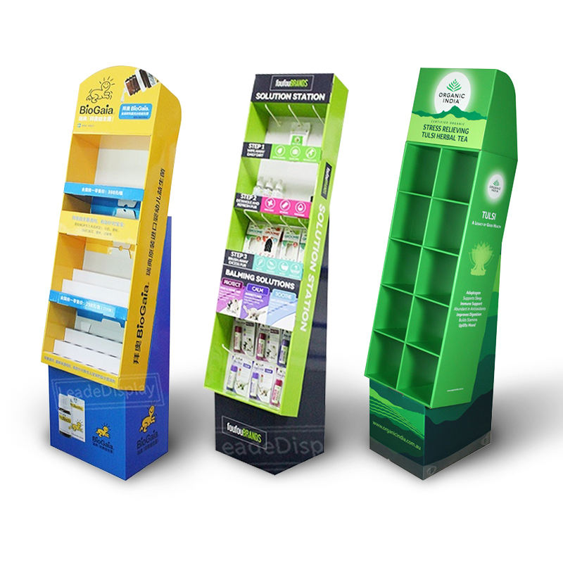 Custom Print POP Products Shop Stand En Carton Display Recycling Shelves Candy Retail Portable POS Cardboard Floor Standee Rack