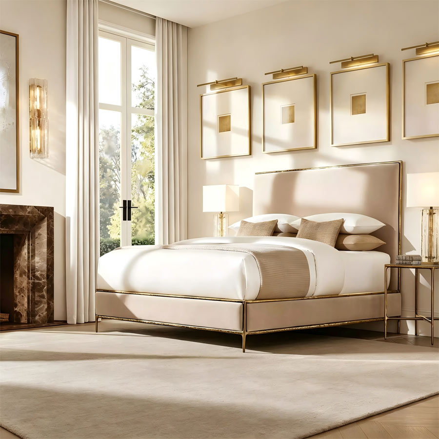 Modern Durable Comfortable Solid Wood Frame Fabric Panel King Size Eco-Friendly Bedroom Bed