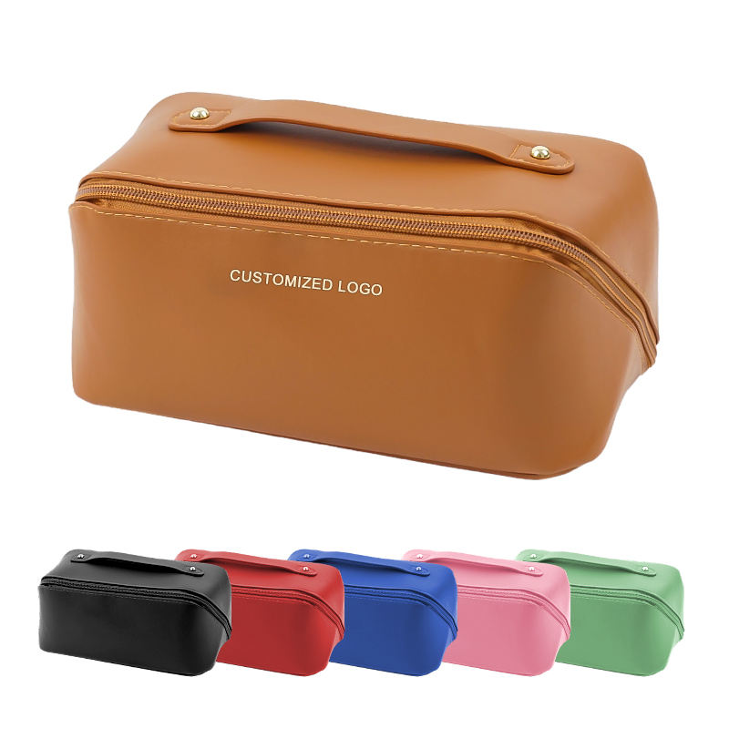 New Arrival Waterproof PU Leather Cosmetic Bag Fashion Custom Black Make up Bag for Women with Zipper