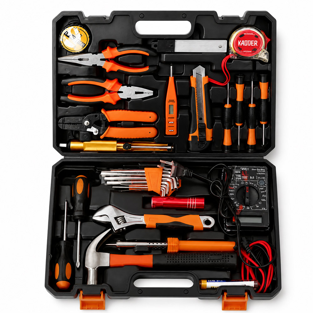 Woodworking Hand Tool Set Two Layer Toolbox Multi Functional With Screwdrivers Pliers Hammer for Home DIY Work Use